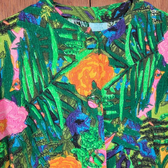 Vintage 1960s Retro Green Floral Print Shacket / Blouse - Picture 5 of 7